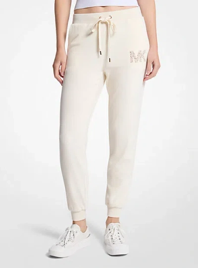 Michael Kors Embellished Logo Velour Joggers In Gold