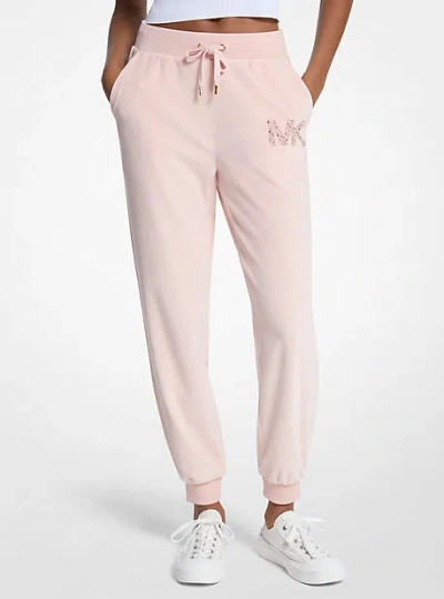 Michael Kors Embellished Logo Velour Joggers In Pink