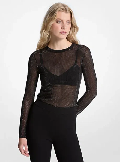 Michael Kors Embellished Mesh Top In Black