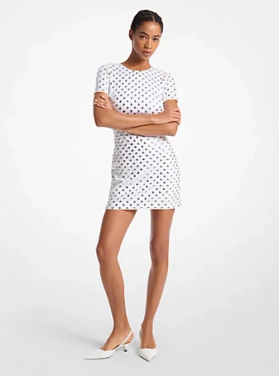 Michael Kors Embellished Polka Dot Scuba Dress In White
