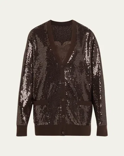 Michael Kors Embellished Sequin Oversized Cardigan In Chocolate