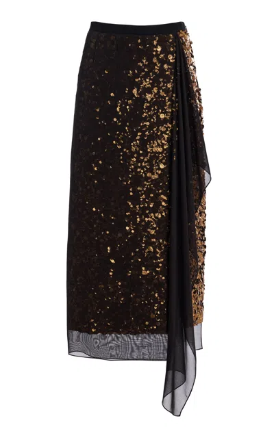 Michael Kors Embellished Silk Georgette Midi Skirt In Black