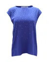 Michael Kors Embellished Sleeveless Blouse In Blue Polyester In Blue