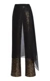 Michael Kors Embellished Stretch Tissue Wool Crepe Straight-leg Pants In Gold