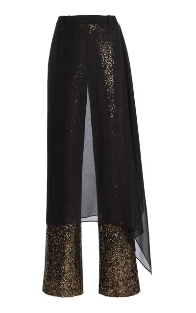 Michael Kors Embellished Stretch Tissue Wool Crepe Straight-leg Pants In Gold