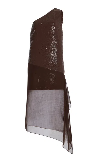 Michael Kors Embellished Stretch Wool Crepe Midi Dress In Brown