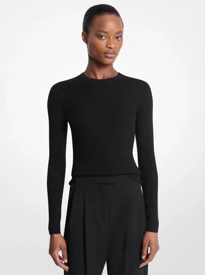 Michael Kors Embellished Tissue Cashmere Sweater In Black