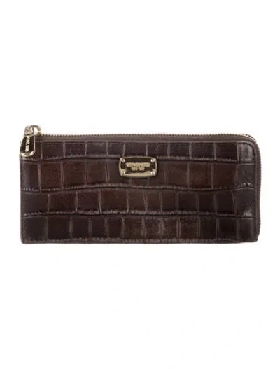 Pre-owned Michael Kors Embossed Leather Animal Print Continental Wallet In Brown