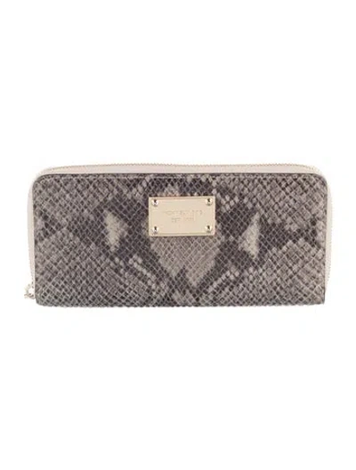 Pre-owned Michael Kors Embossed Leather Animal Print Continental Wallet In Grey