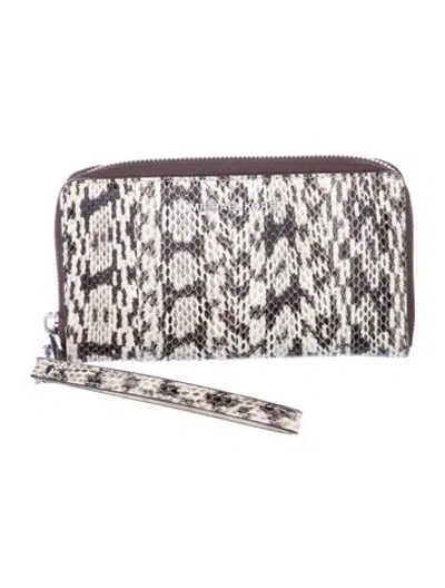 Pre-owned Michael Kors Embossed Leather Animal Print Continental Wallet In Neutrals
