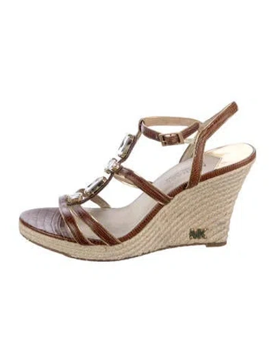 Pre-owned Michael Kors Embossed Leather Animal Print Espadrilles In Multi