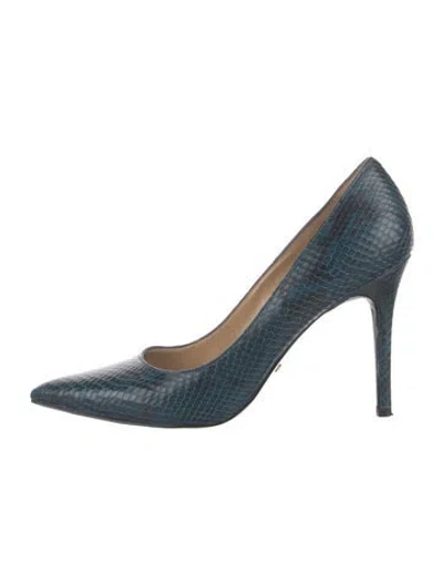 Pre-owned Michael Kors Embossed Leather Animal Print Pumps In Blue