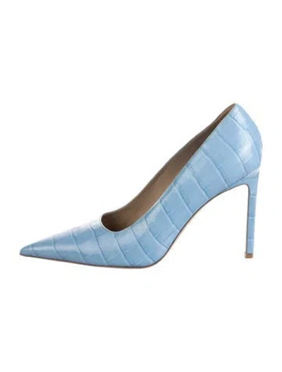 Pre-owned Michael Kors Embossed Leather Animal Print Pumps In Blue