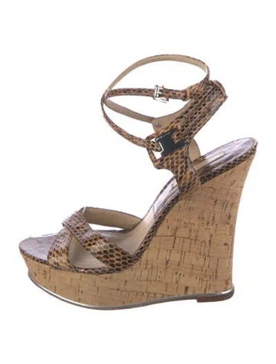 Pre-owned Michael Kors Embossed Leather Animal Print Sandals In Multi