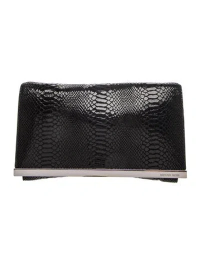 Pre-owned Michael Kors Embossed Leather Clutch In Black
