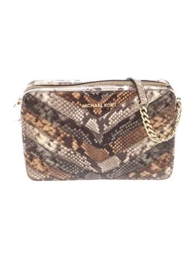 Pre-owned Michael Kors Embossed Leather Clutch In Brown