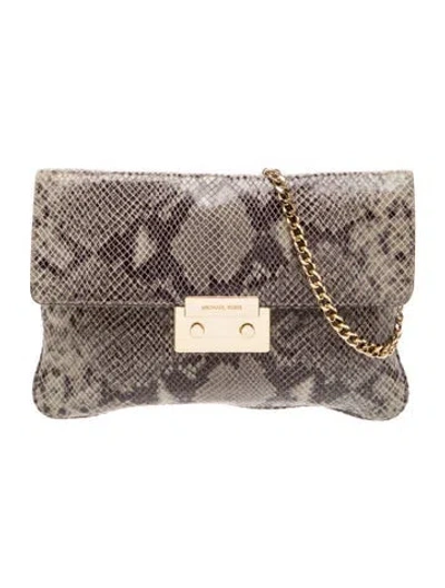 Pre-owned Michael Kors Embossed Leather Clutch In Neutral
