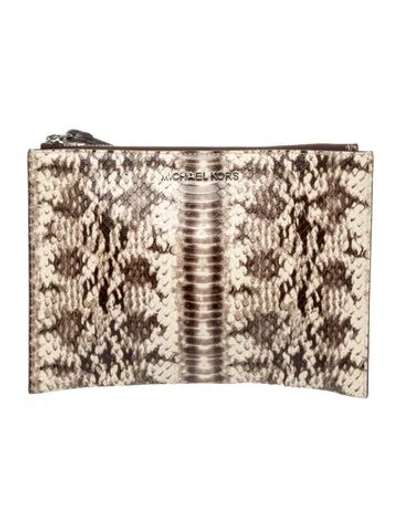 Pre-owned Michael Kors Embossed Leather Clutch In Neutral