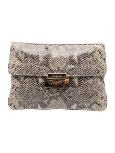 Pre-owned Michael Kors Embossed Leather Clutch In Neutrals