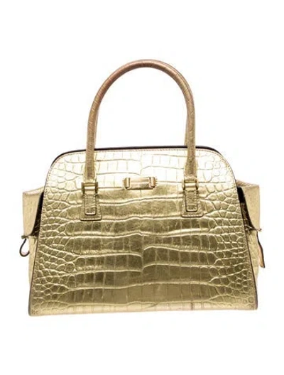 Pre-owned Michael Kors Embossed Leather Gia Satchel In Gold