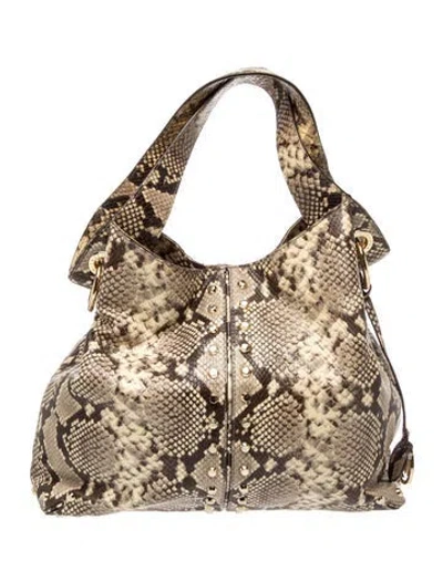Pre-owned Michael Kors Embossed Leather Hobo In Neutral