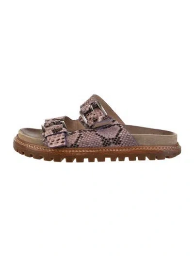 Pre-owned Michael Kors Embossed Leather Printed Slides In Multi