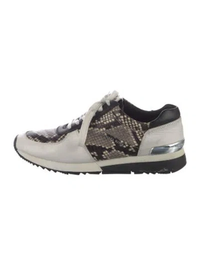 Pre-owned Michael Kors Embossed Leather Printed Sneakers In White