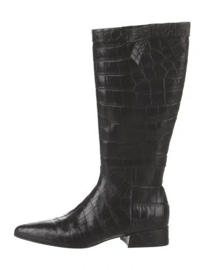 Pre-owned Michael Kors Embossed Leather Riding Boots In Black