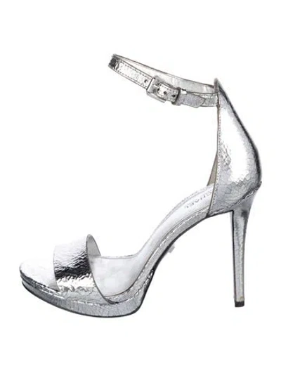Pre-owned Michael Kors Embossed Leather Sandals In Silver