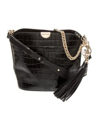 Pre-owned Michael Kors Embossed Leather Shoulder Bag In Black
