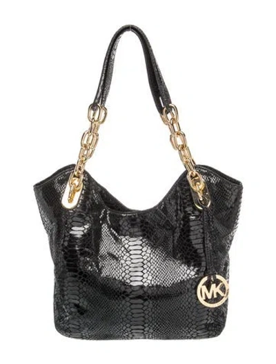 Pre-owned Michael Kors Embossed Leather Shoulder Bag In Black