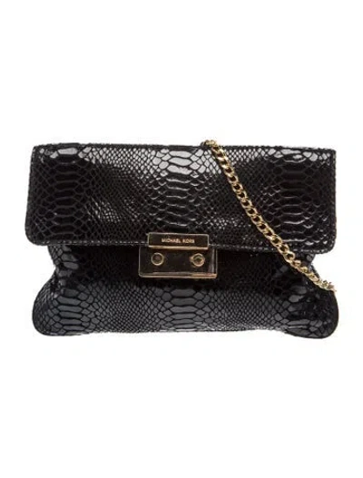 Pre-owned Michael Kors Embossed Leather Shoulder Bag In Black