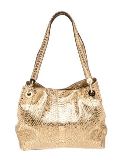 Pre-owned Michael Kors Embossed Leather Shoulder Bag In Gold/metallic