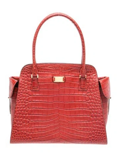 Pre-owned Michael Kors Embossed Leather Shoulder Bag In Red