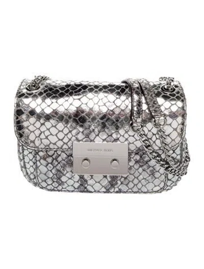 Pre-owned Michael Kors Embossed Leather Shoulder Bag In Silver