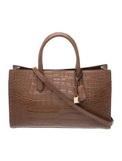 Pre-owned Michael Kors Embossed Leather Top Handle Bag In Brown