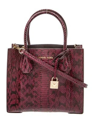 Pre-owned Michael Kors Embossed Leather Top Handle Bag In Burgundy