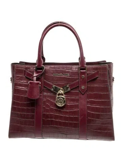 Pre-owned Michael Kors Embossed Leather Top Handle Bag In Burgundy