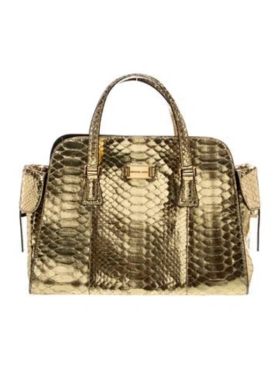 Pre-owned Michael Kors Embossed Leather Top Handle Bag In Green