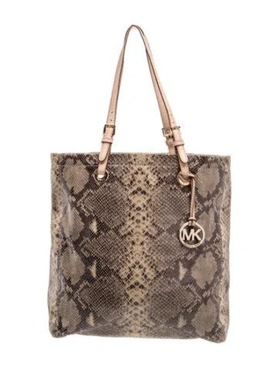 Pre-owned Michael Kors Embossed Leather Top Handle Bag In Neutrals