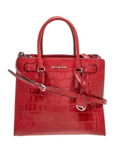 Pre-owned Michael Kors Embossed Leather Top Handle Bag In Red