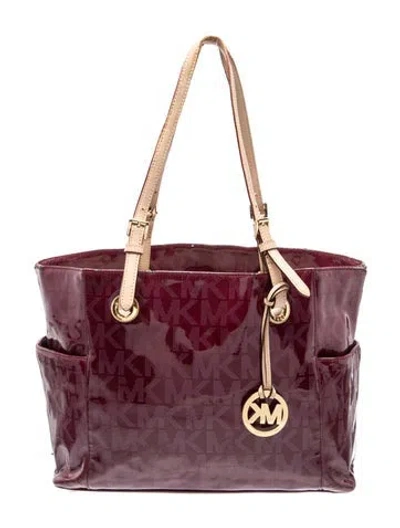 Pre-owned Michael Kors Embossed Leather Tote In Burgundy