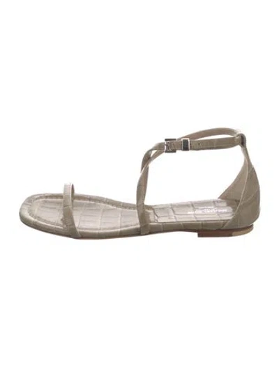 Pre-owned Michael Kors Embossed Leather T-strap Sandals In Neutral