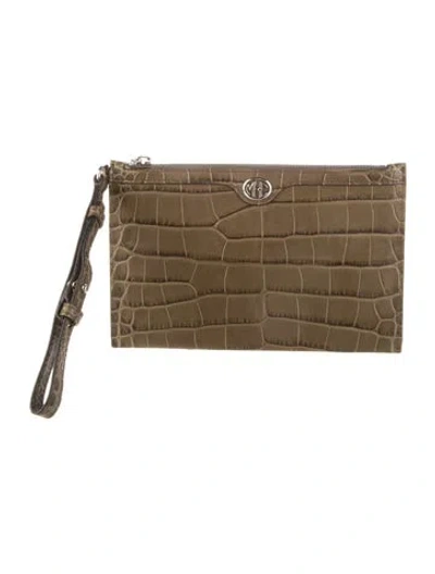 Pre-owned Michael Kors Embossed Leather Wristlet In Green