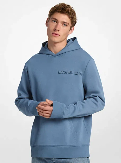 Michael Kors Embossed Logo Cotton Blend Hoodie In Blue