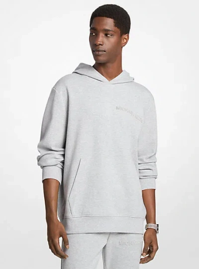 Michael Kors Embossed Logo Cotton Blend Hoodie In Brown