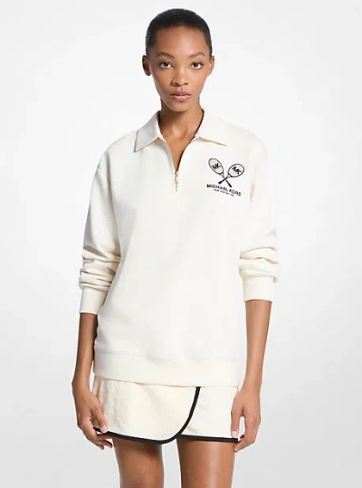 Michael Kors Embroidered Logo Cotton Blend Sweater In Gray