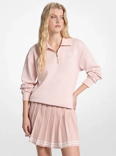 Michael Kors Embroidered Logo Cotton Blend Sweater In Pink