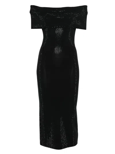 Michael Kors Embellished Stretch Knit Off-the-shoulder Dress In Black
