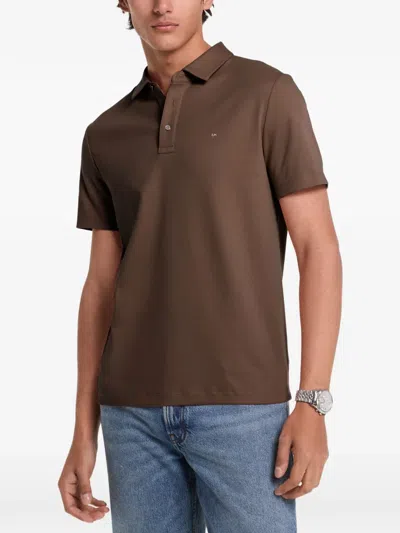 Michael Kors Embroidered-logo Cotton Polo Shirt In Brown